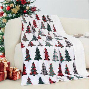 Elegant Comfort Reversible Sherpa Throw, Plush Flannel, 50x60, Plaid Christmas T